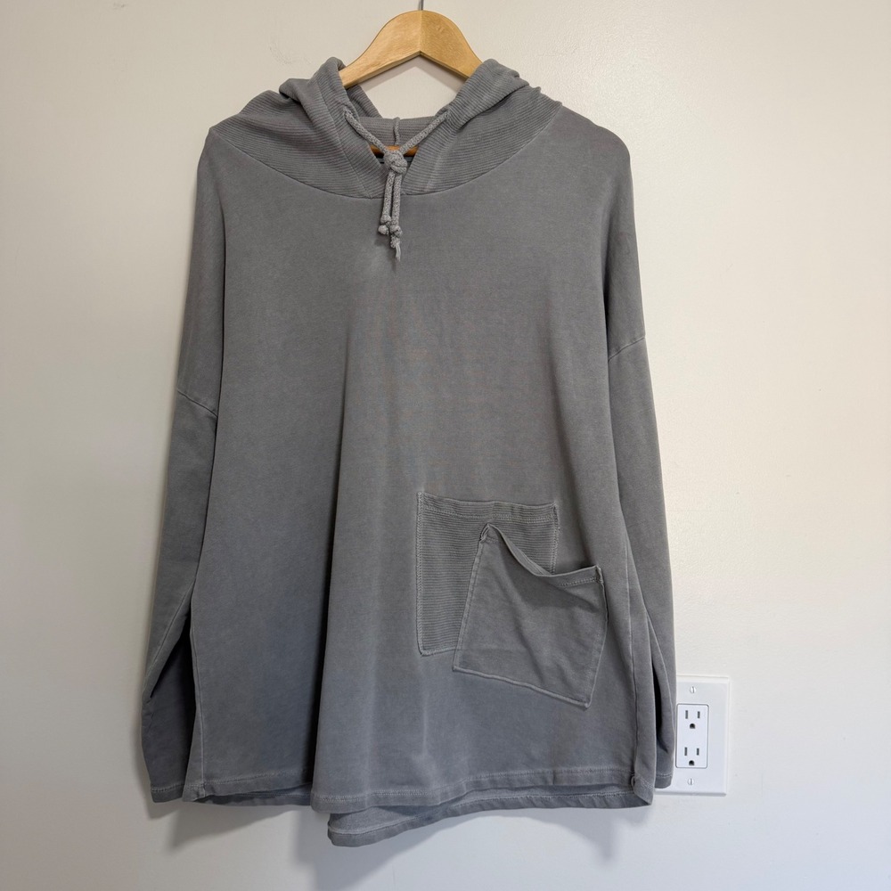 Made in Italy Cotton Hoodie Womens One Size Grey Lagenlook Pullover